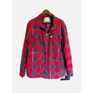 Semicouture NWT Oversized Embellished Flannel Shacket Lined Jacket Red 40/ Small